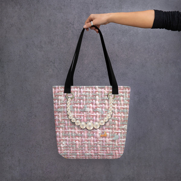 Long Life Printed Tweed Pink Tote bag.Pre-order.